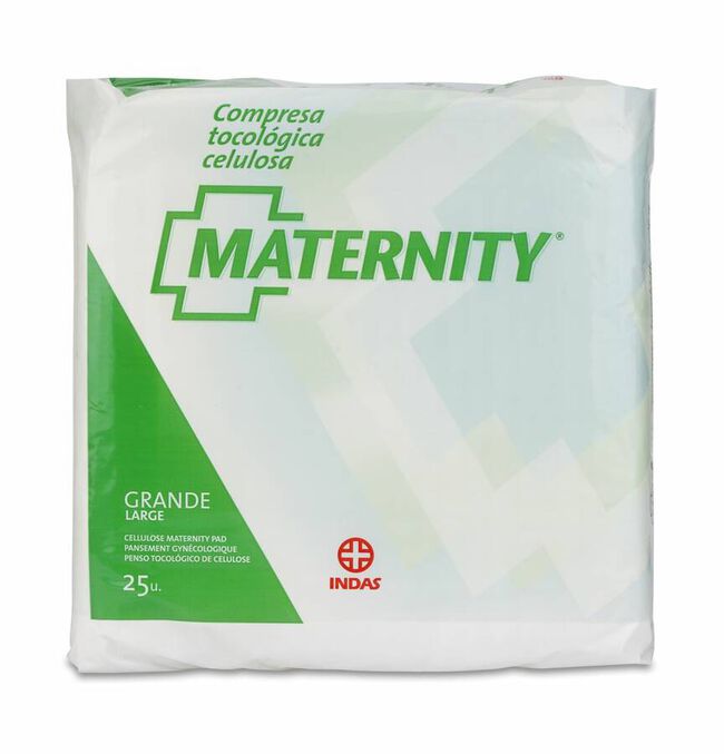 Maternity Compresas Tocológicas Celulosa Grande Anatómica, 25 Uds
