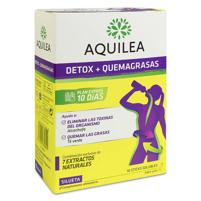 Aquilea Detox + Quemagrasas Sabor Piña, 10 Uds