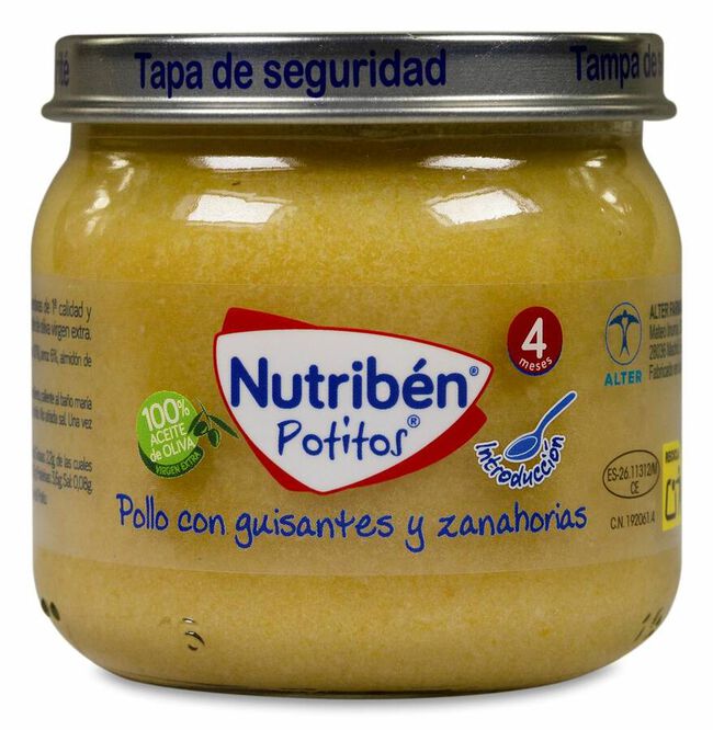 Nutribén Potitos Pollo con Guisantes y Zanahorias, 120 g