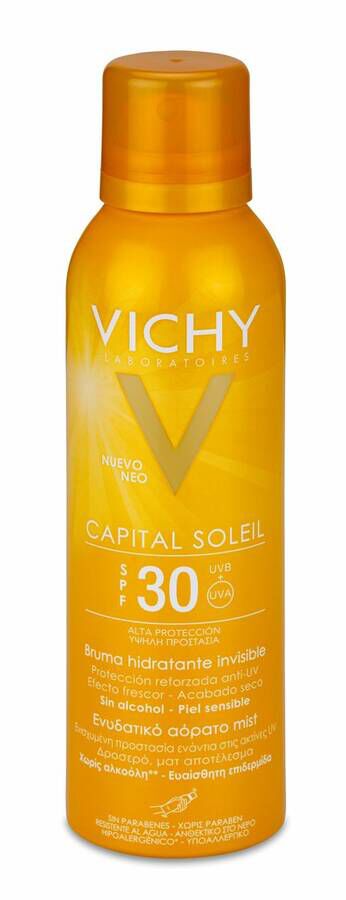 Vichy Capital Soleil SPF 30 Hydra Mist Spray Transparente Tacto Seco Alta Protección, 200 ml