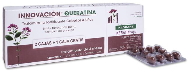 Klorane Keratincaps Cabello y Uñas, 3x 30 cápsulas