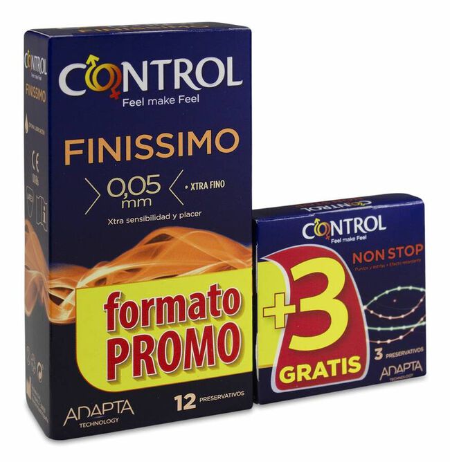 Pack Control Preservativos Finissimo 12 uds + Non Stop 3 uds