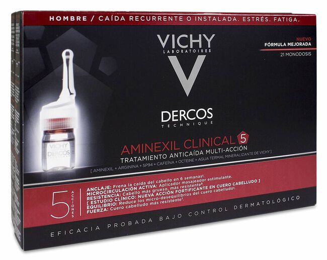 Vichy Dercos Aminexil Clinical 5 Hombre Tratamiento Antícaida, 21 Ampollas