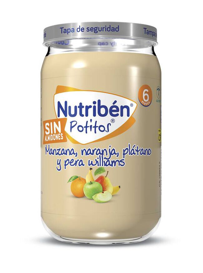 Nutribén Potito Manzana, Naranja, Plátano y Pera Williams, 235 g