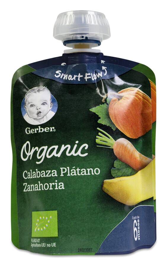 Gerber Organic Puré Calabaza, Plátano, Zanahoria, 90 g