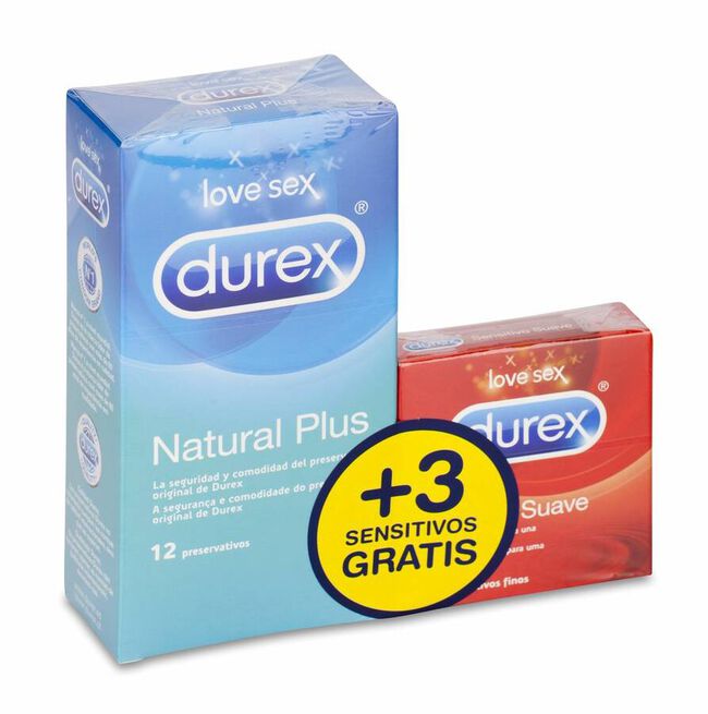 Promoción Durex Natural Plus 12 uds + Sensitivo Suave 3 uds, 15 Uds