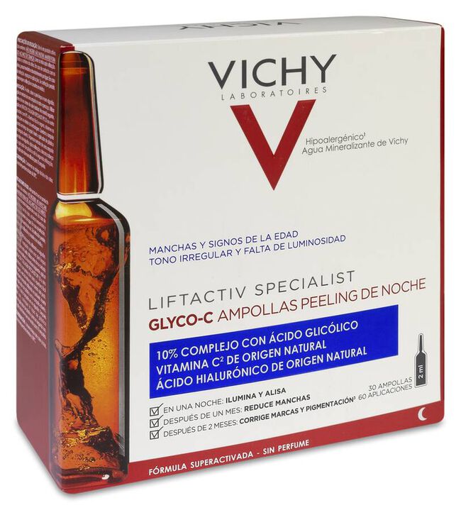 Vichy Ampollas Liftactiv Glyco-C Peeling Noche, 30 Uds x 2 ml