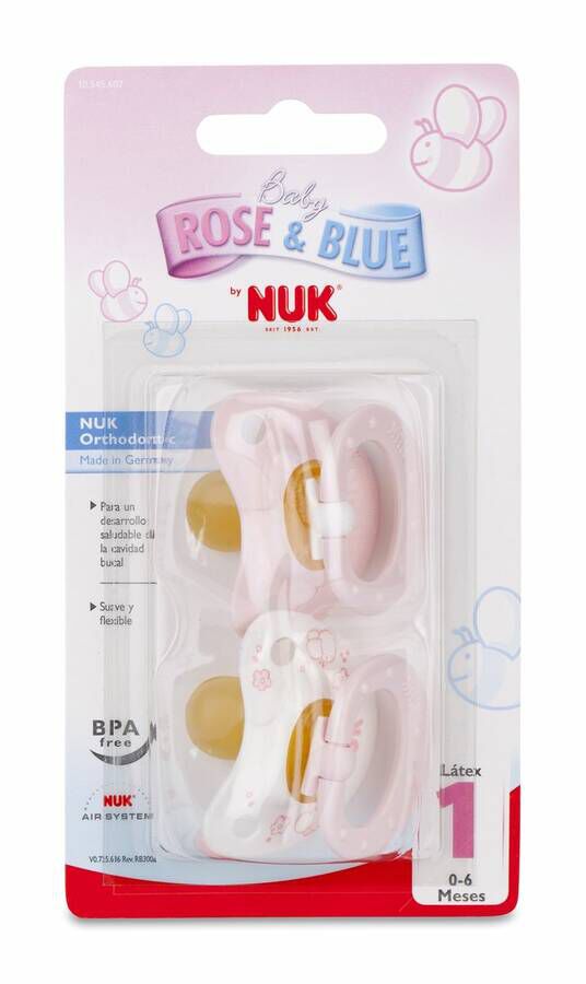 Nuk Chupete Classic Rose & Blue Rosa Látex 0-6 M, 2 Uds