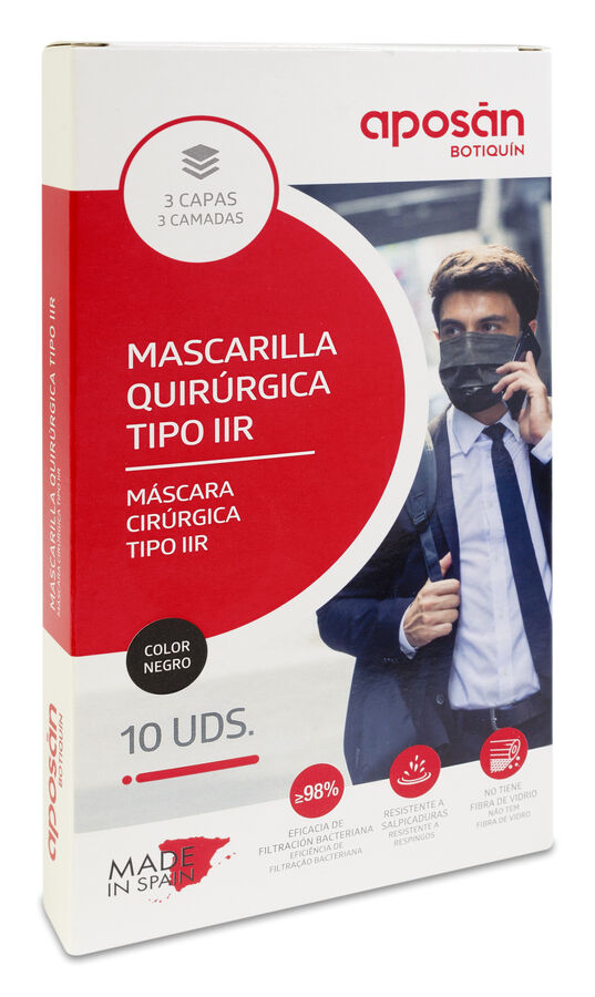 Aposán Mascarilla Quirúrgica Negra Tipo IIR , 10 Unidades image number null