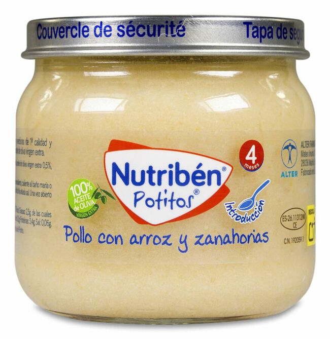 Nutribén Potitos Pollo con Arroz y Zanahorias, 120 g